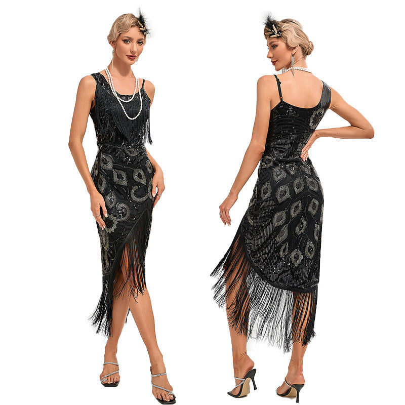 1920s The Great Gatsby Outfit Sheath/Column One-Shoulder Sequins Vintage Dresses