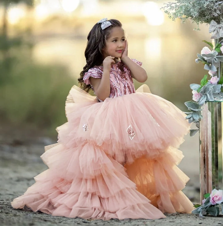 Ball Gown Sequins Flower Girl Dresses with Ruffles & Bowknot
