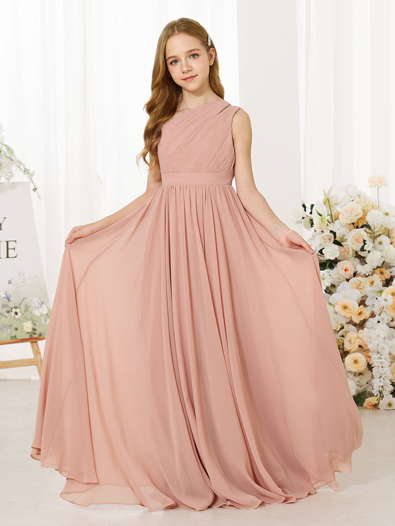 A-Line/Princess Chiffon Sleeveless One-Shoulder Floor-Length  Flower Girl Dresses