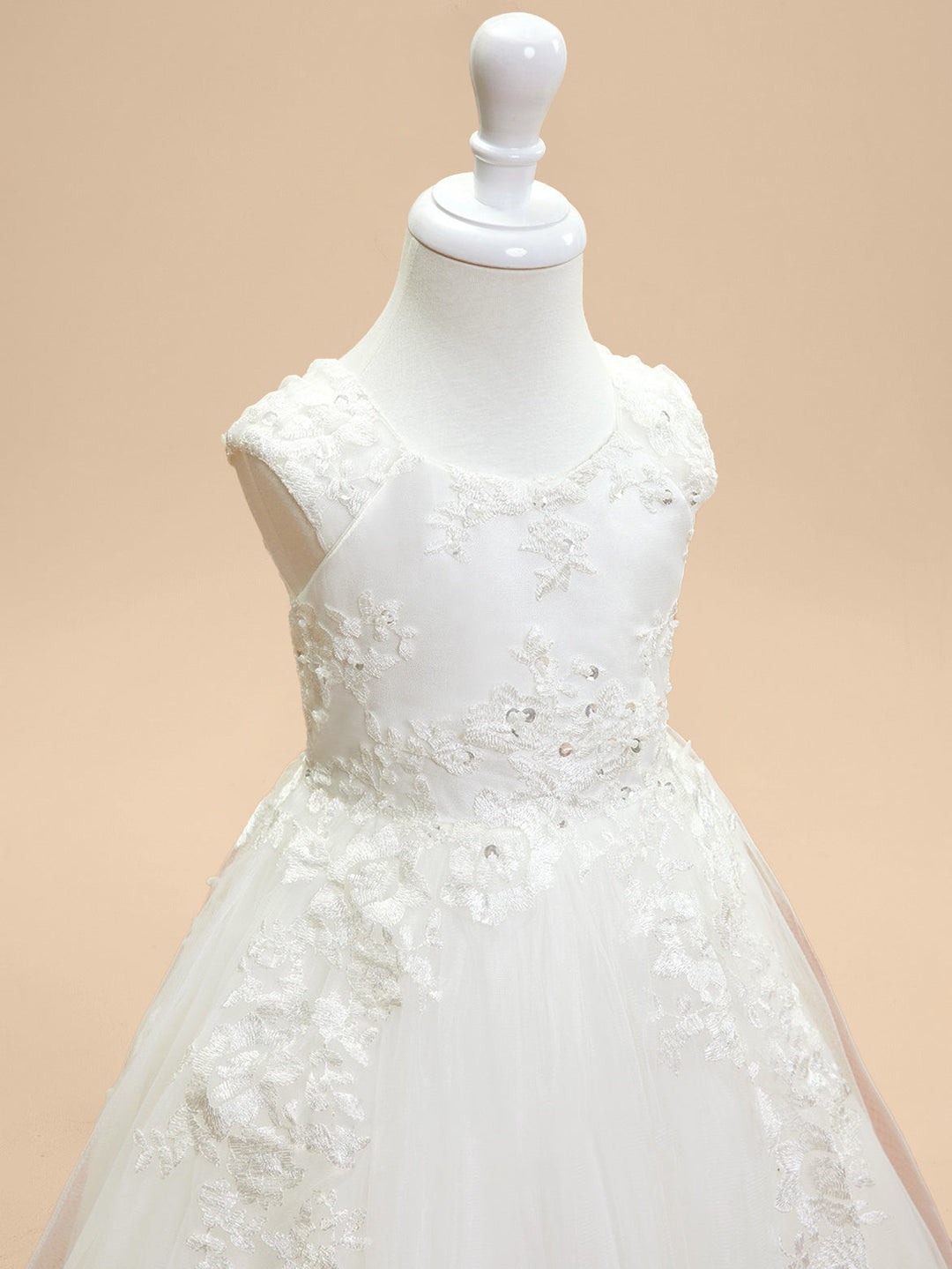 Ball Gown Scoop Neck Sleeveless Knee-Length Flower Girl Dress with Lace Appliques & Bowknot