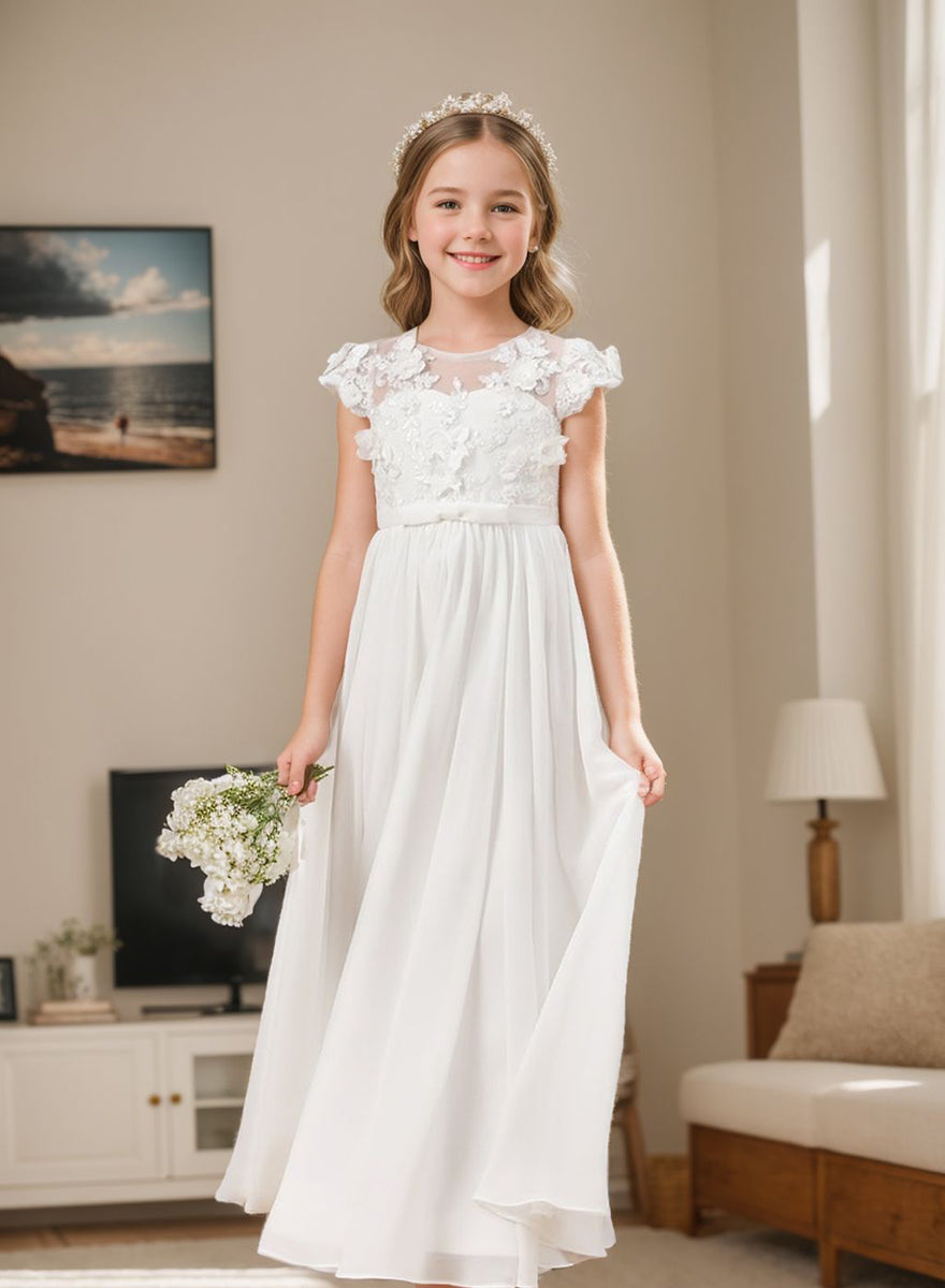 Chiffon Tulle Floor-length Ivory First Communion Dress