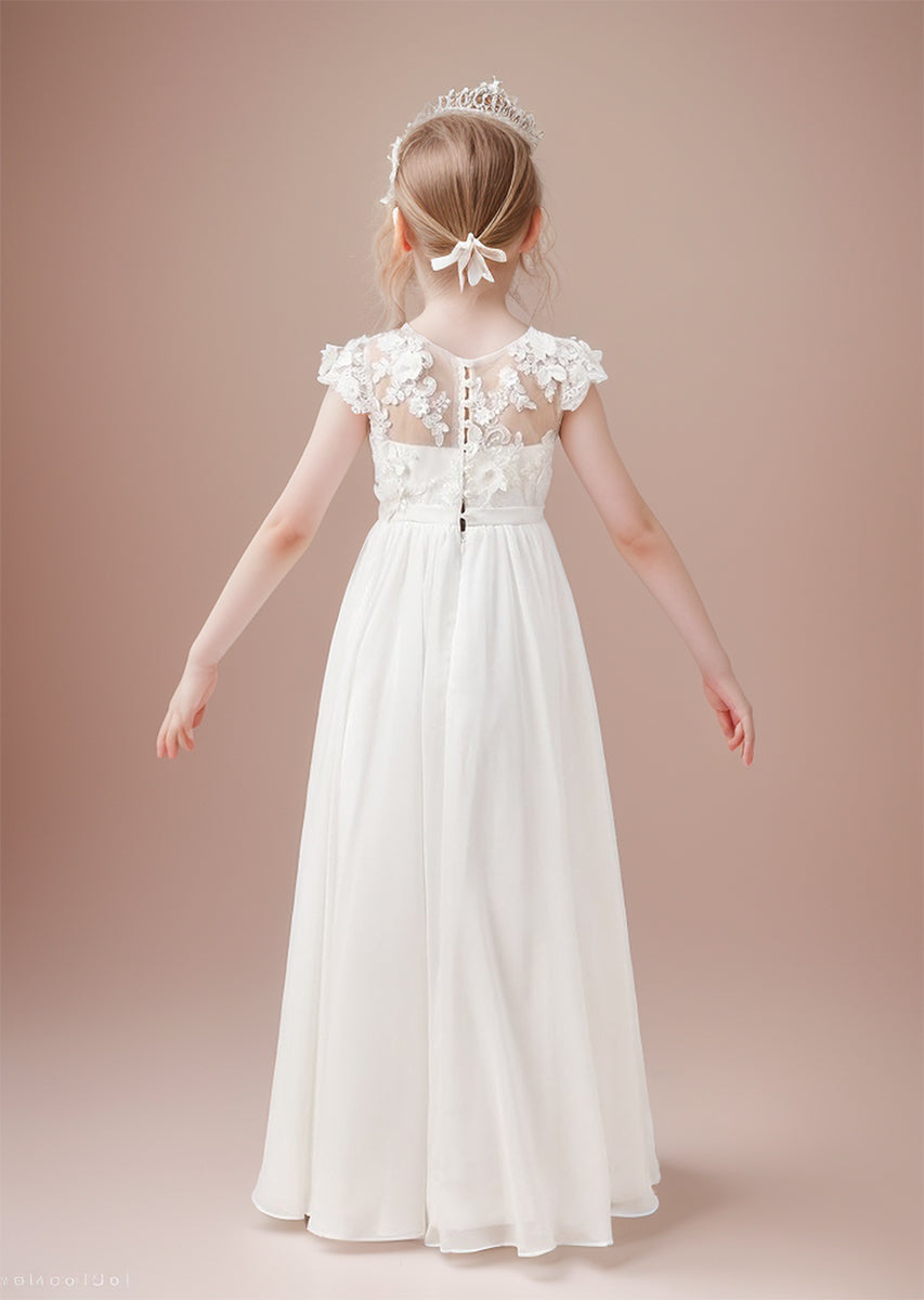 Chiffon Tulle Floor-length Ivory First Communion Dress