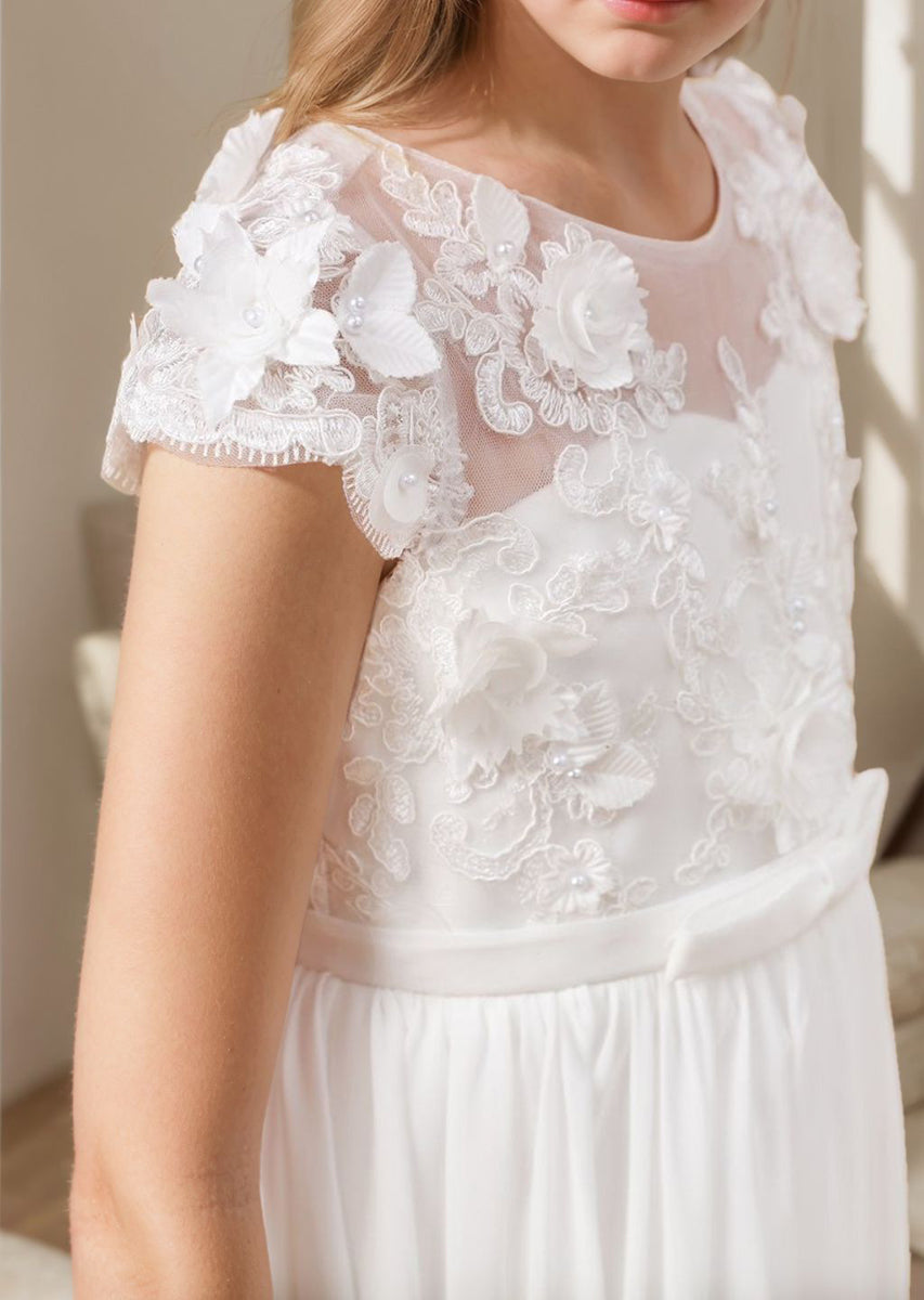 Chiffon Tulle Floor-length Ivory First Communion Dress