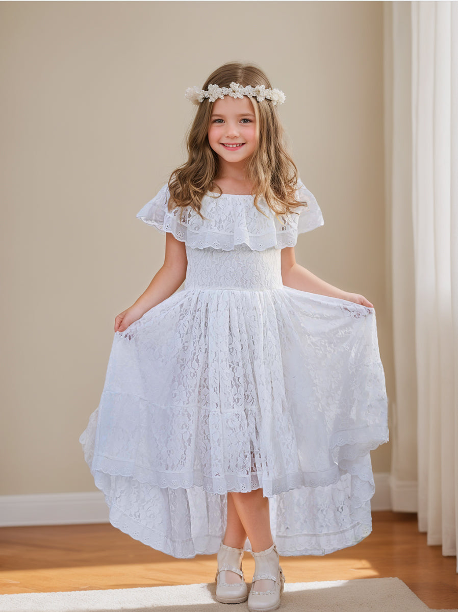 White Lace Irregular Skirt Vacation Dress