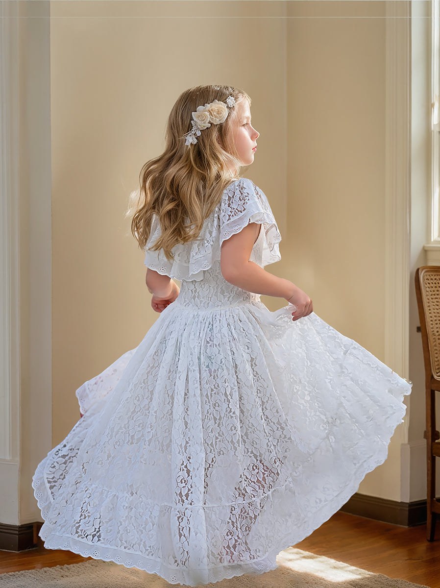 White Lace Irregular Skirt Vacation Dress