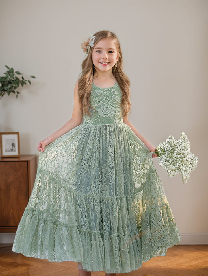 Lace Floor-length Green Dress