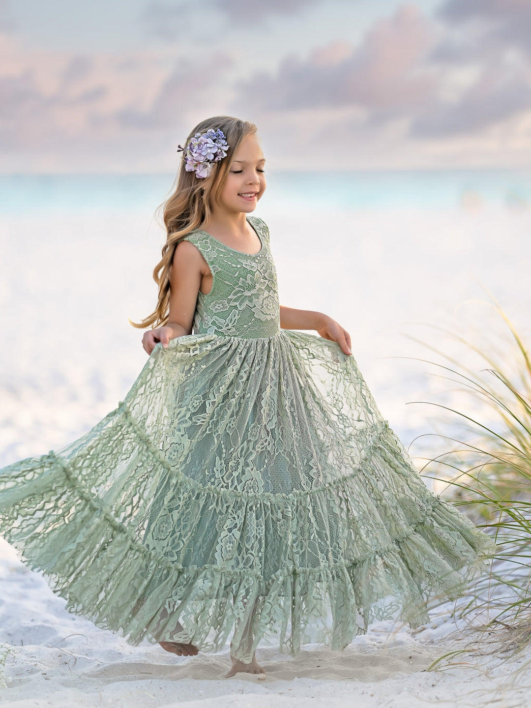 Lace Floor-length Green Dress