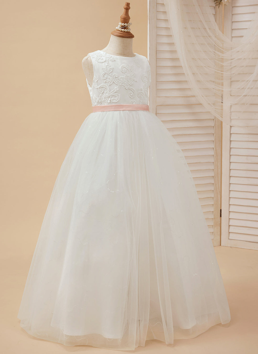 Ball-Gown/Princess Tulle Floor-length Ivory Flower Girl Dress