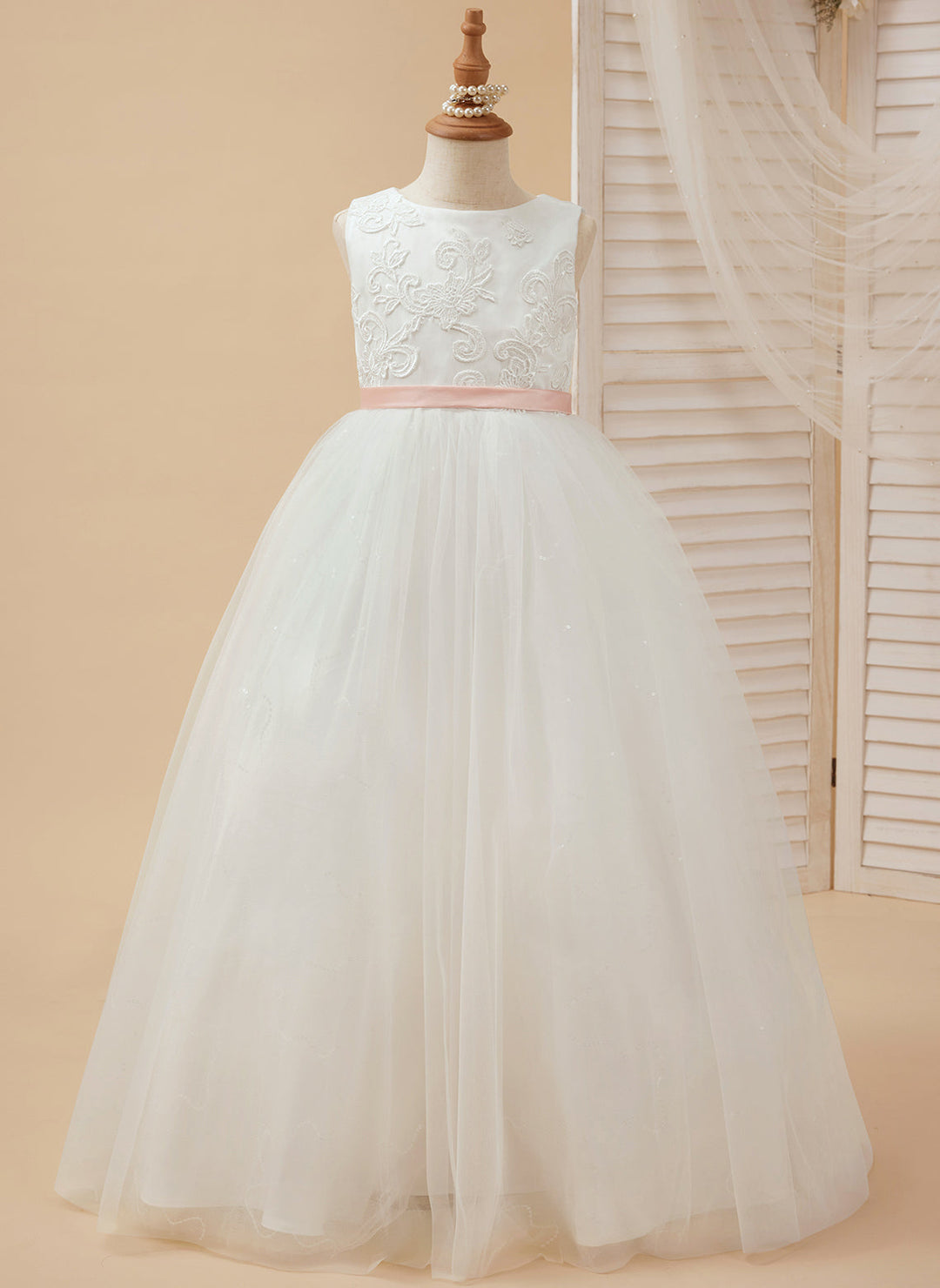 Ball-Gown/Princess Tulle Floor-length Ivory Flower Girl Dress