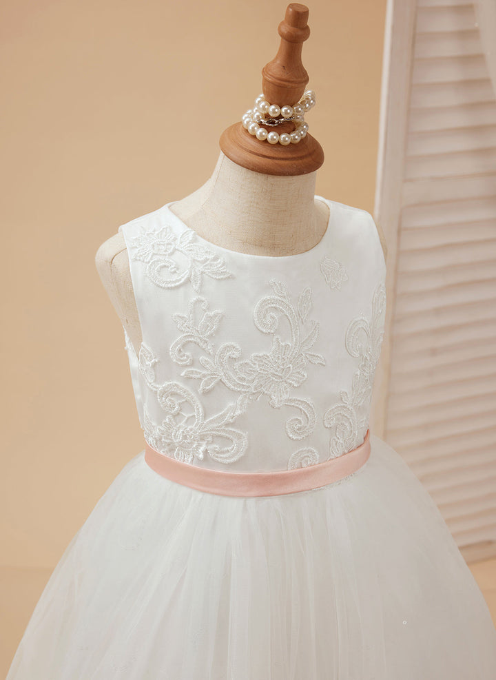 Ball-Gown/Princess Tulle Floor-length Ivory Flower Girl Dress