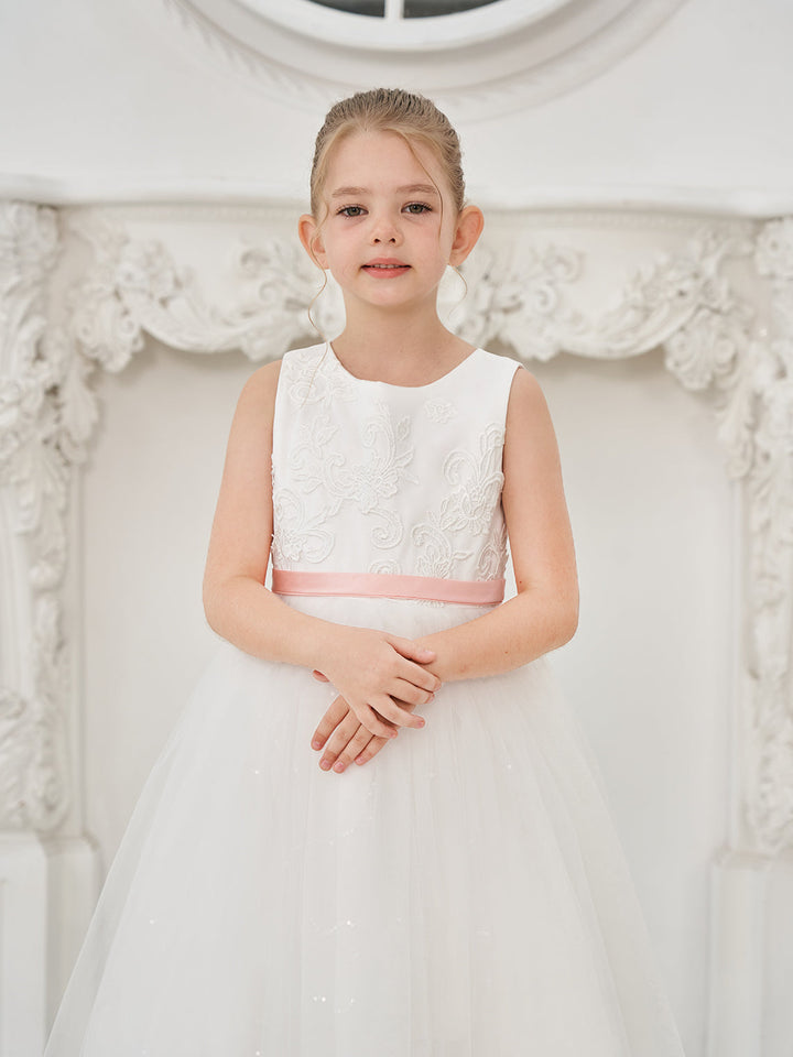 Ball-Gown/Princess Tulle Floor-length Ivory Flower Girl Dress