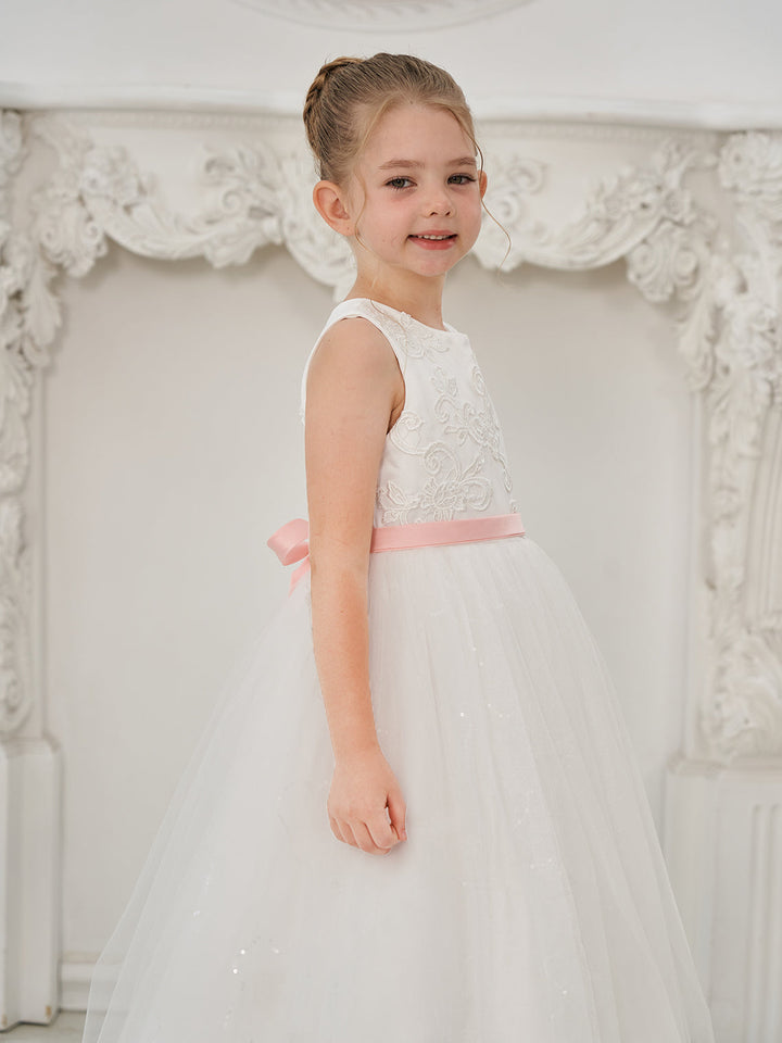 Ball-Gown/Princess Tulle Floor-length Ivory Flower Girl Dress