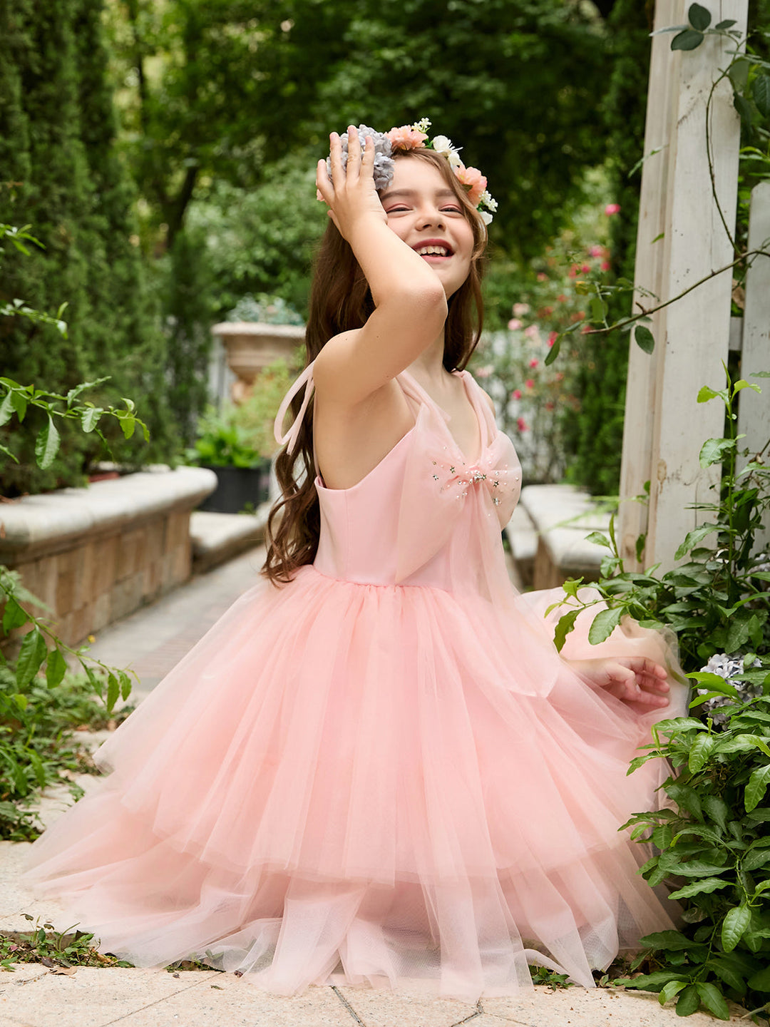 A-line Tulle Knee-length Pearl Pink Dress