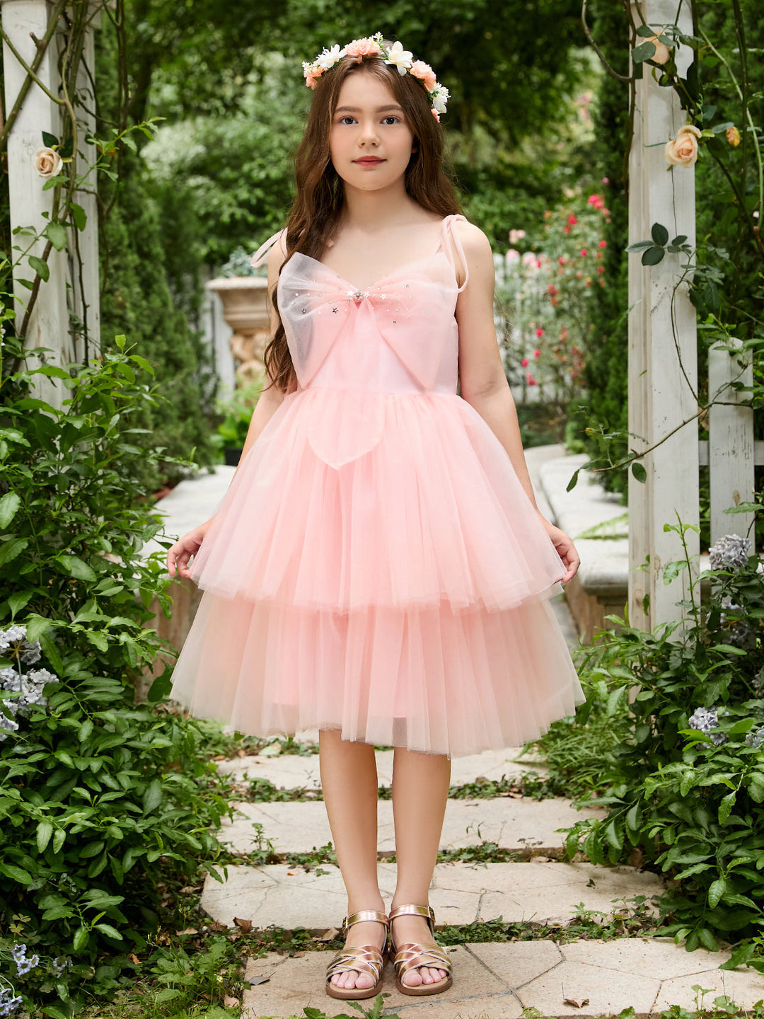 A-line Tulle Knee-length Pearl Pink Dress