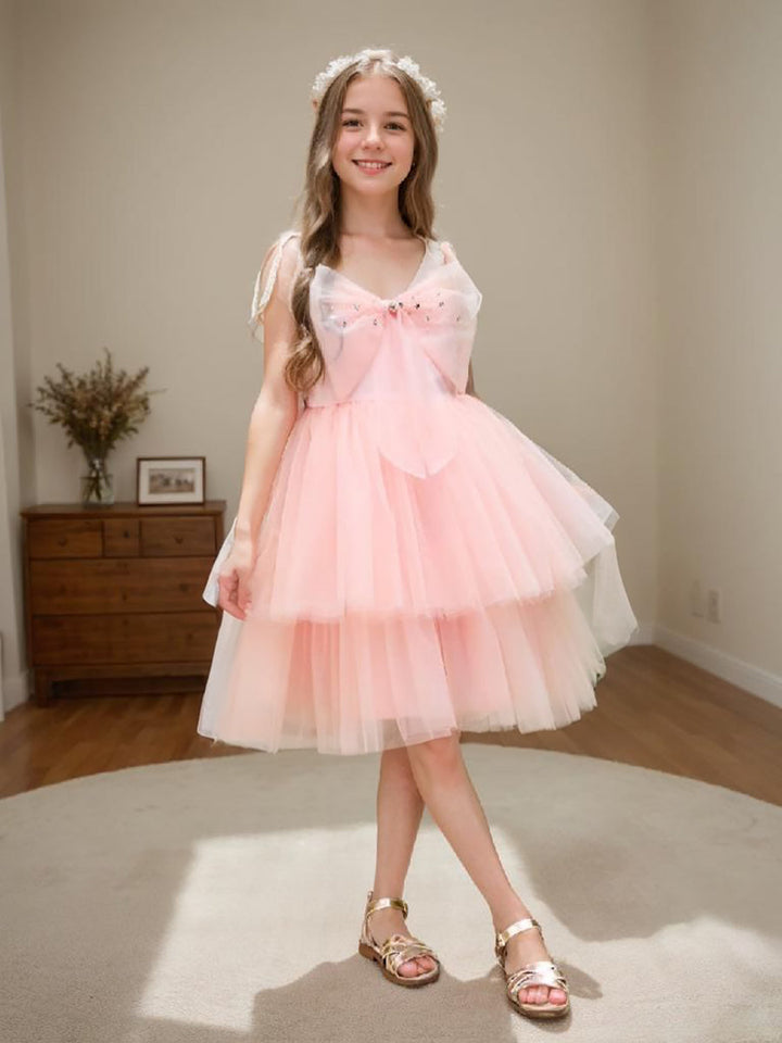 A-line Tulle Knee-length Pearl Pink Dress