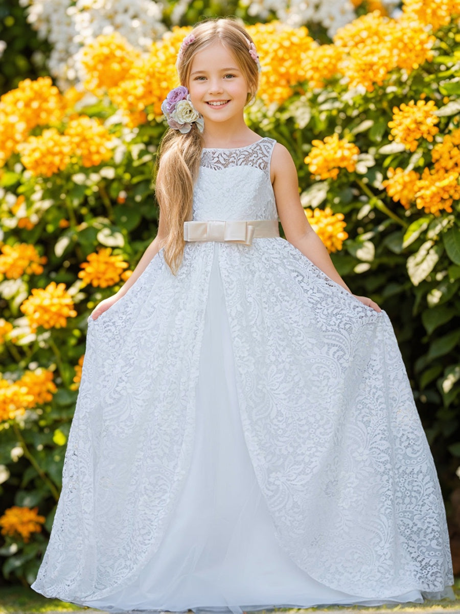 A-line Lace Tulle Floor-length Ivory Dress