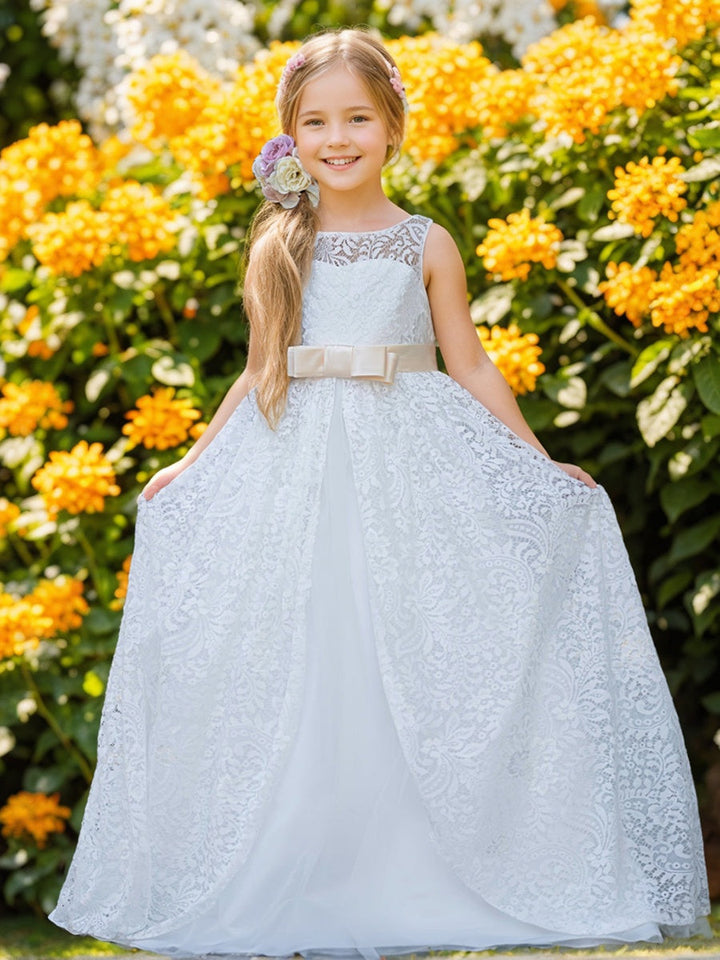 A-line Lace Tulle Floor-length Ivory Dress