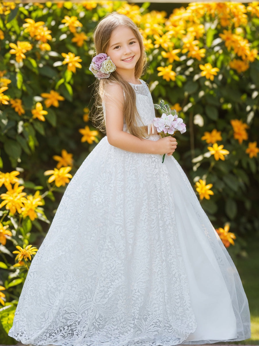 A-line Lace Tulle Floor-length Ivory Dress