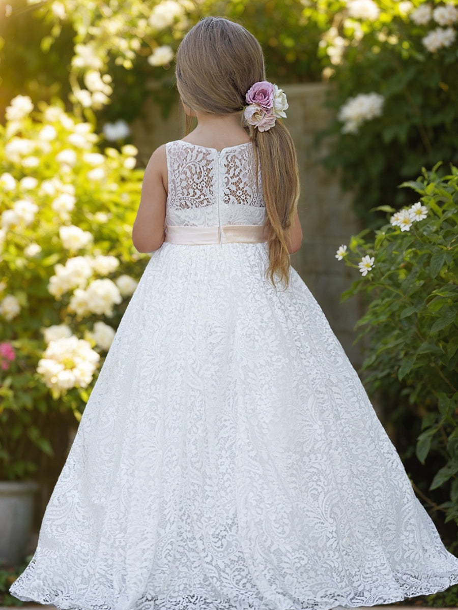 A-line Lace Tulle Floor-length Ivory Dress