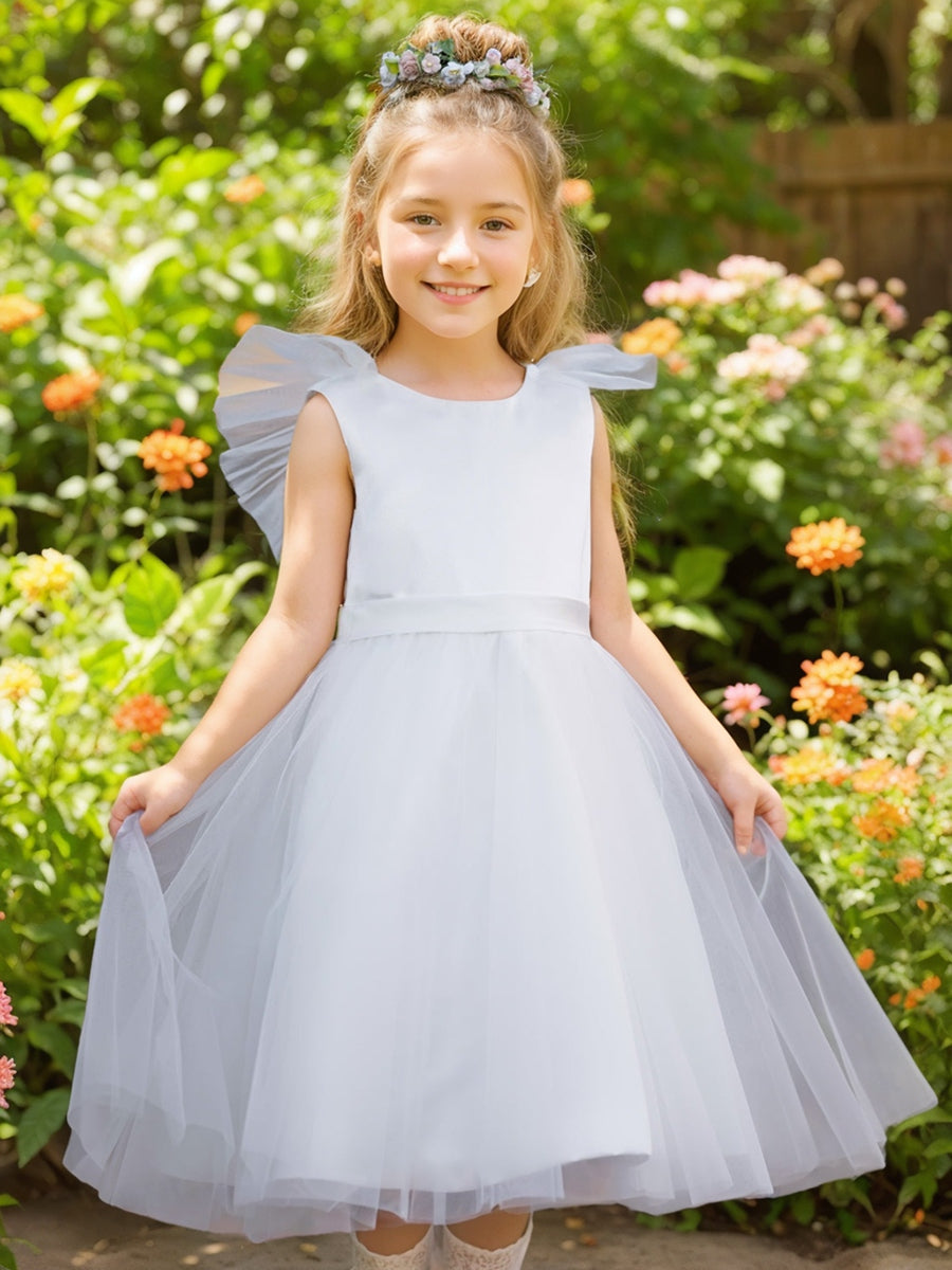 A-line Satin Tulle Knee-length Flower Girl Dress