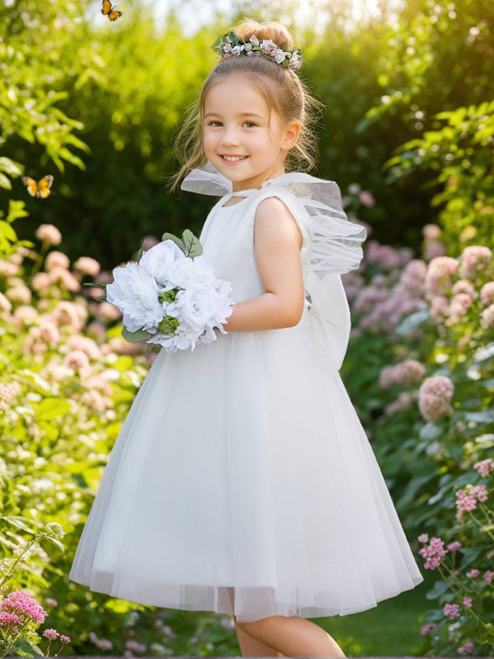 A-line Satin Tulle Knee-length Flower Girl Dress