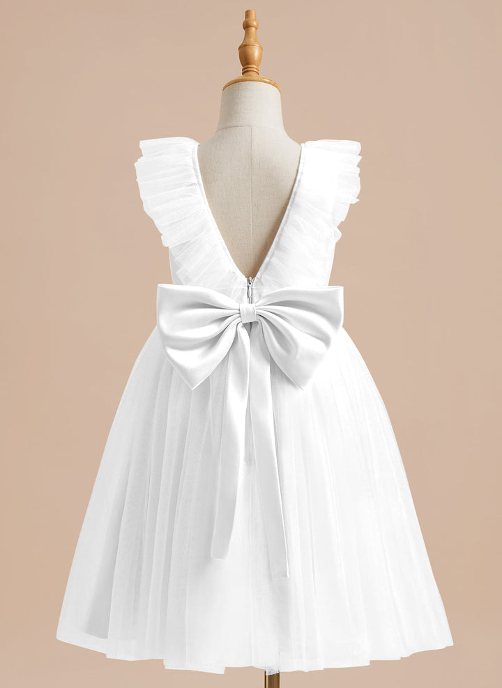 A-line Satin Tulle Knee-length Flower Girl Dress