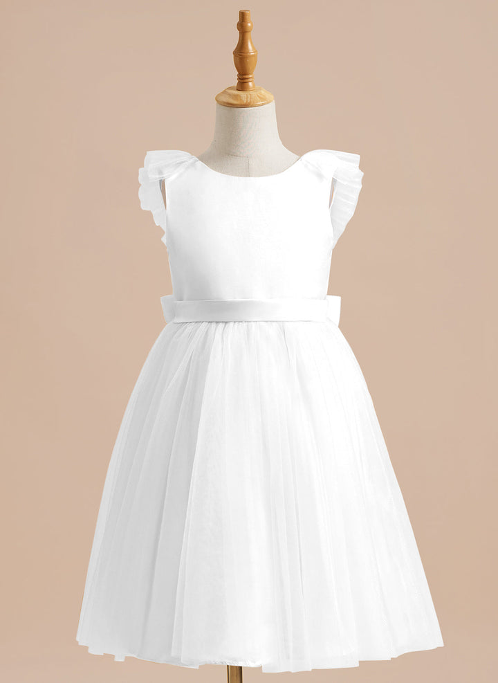 A-line Satin Tulle Knee-length Flower Girl Dress
