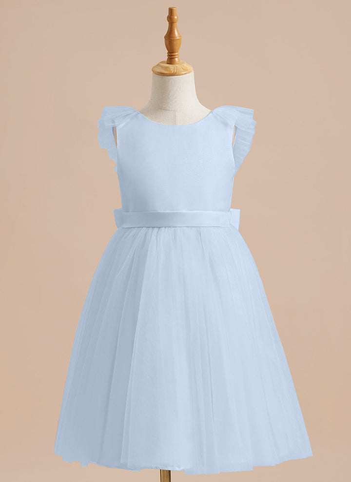 A-line Satin Tulle Knee-length Flower Girl Dress