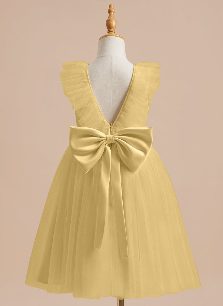 A-line Satin Tulle Knee-length Flower Girl Dress