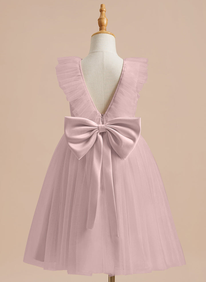 A-line Satin Tulle Knee-length Flower Girl Dress