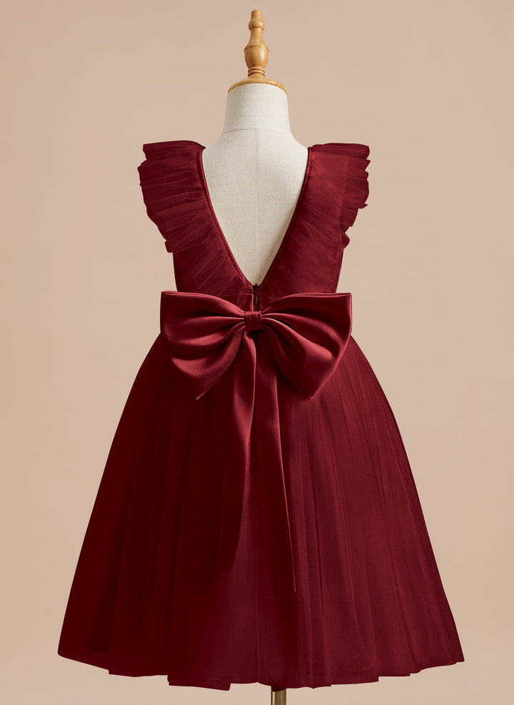 A-line Satin Tulle Knee-length Flower Girl Dress