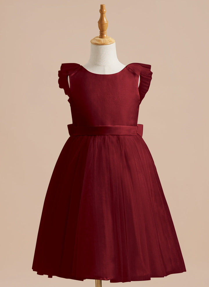 A-line Satin Tulle Knee-length Flower Girl Dress