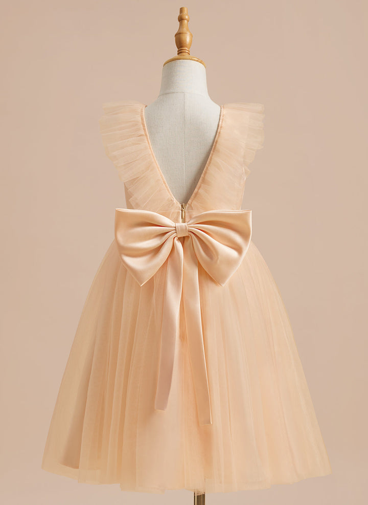 A-line Satin Tulle Knee-length Flower Girl Dress
