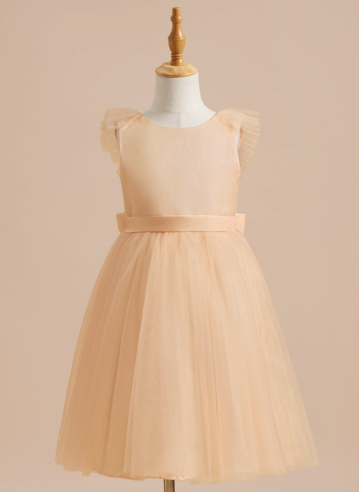 A-line Satin Tulle Knee-length Flower Girl Dress