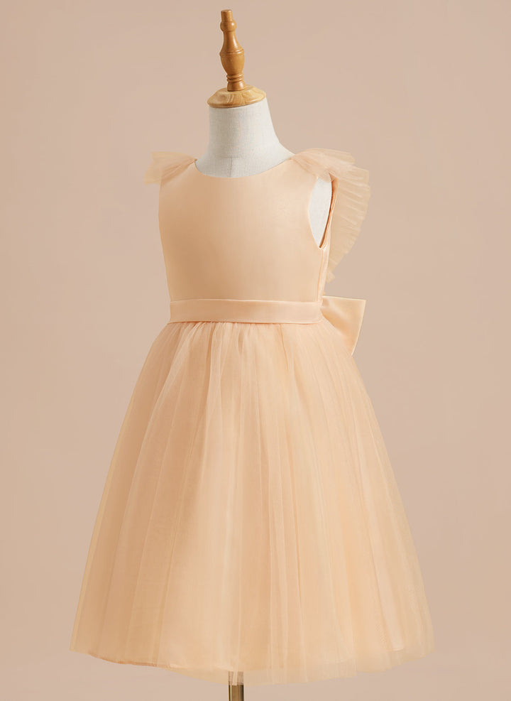A-line Satin Tulle Knee-length Flower Girl Dress