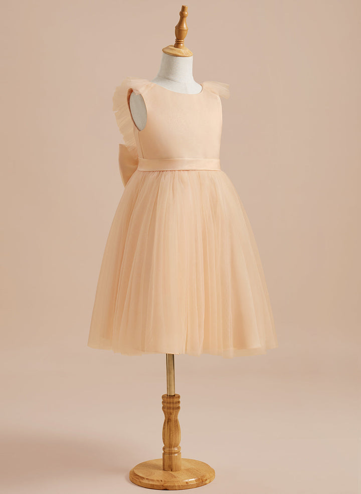 A-line Satin Tulle Knee-length Flower Girl Dress