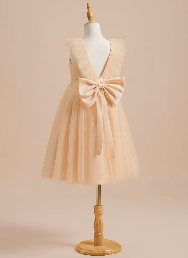A-line Satin Tulle Knee-length Flower Girl Dress