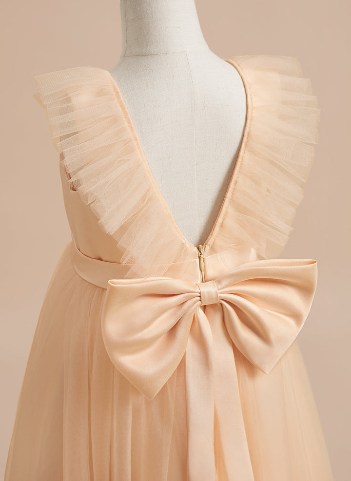 A-line Satin Tulle Knee-length Flower Girl Dress