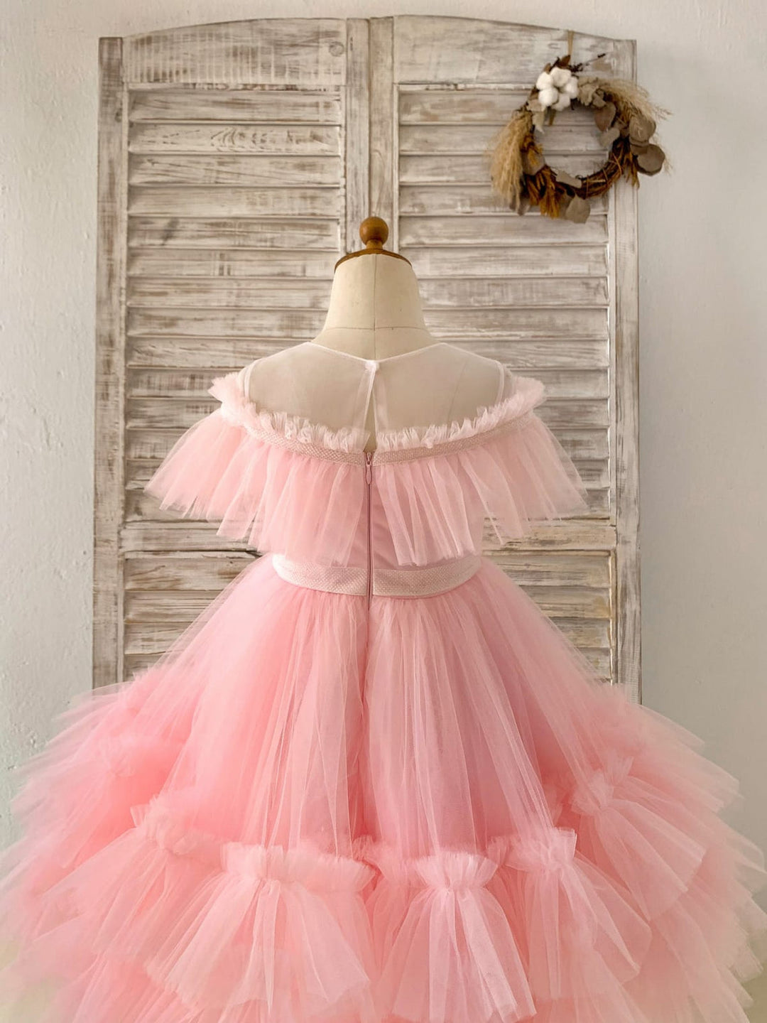Tulle Knee-length Pink Girl's Party Dress