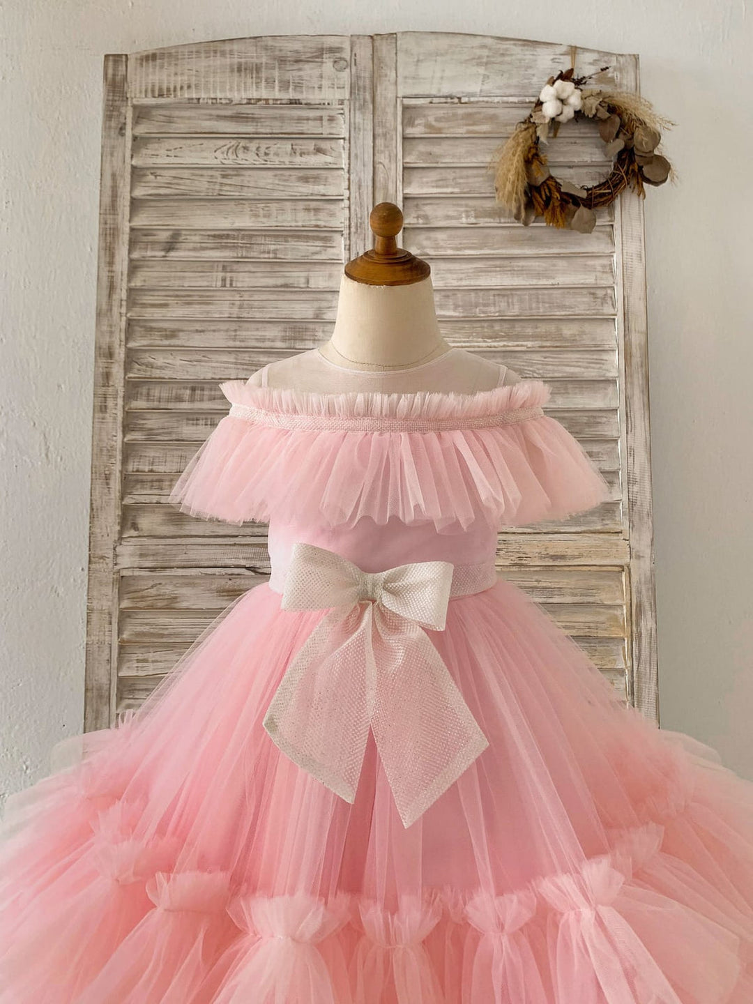 Tulle Knee-length Pink Girl's Party Dress
