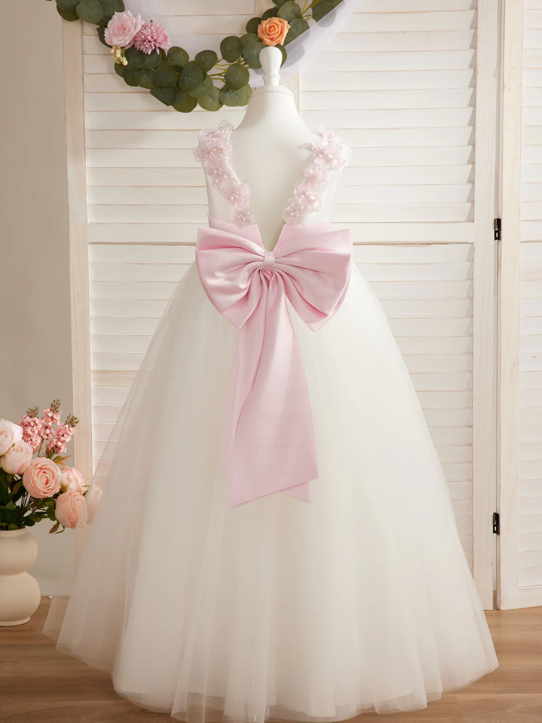 Ball-Gown/Princess 3d Flower Tulle Floor-length Ivory Flower Girl Dress