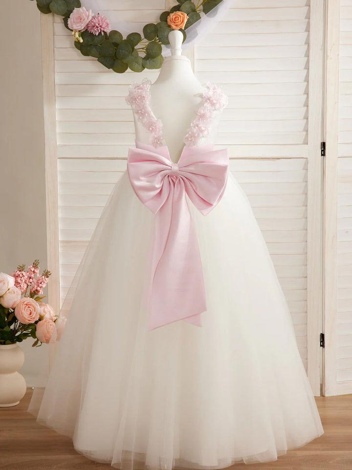 Ball-Gown/Princess 3d Flower Tulle Floor-length Ivory Flower Girl Dress