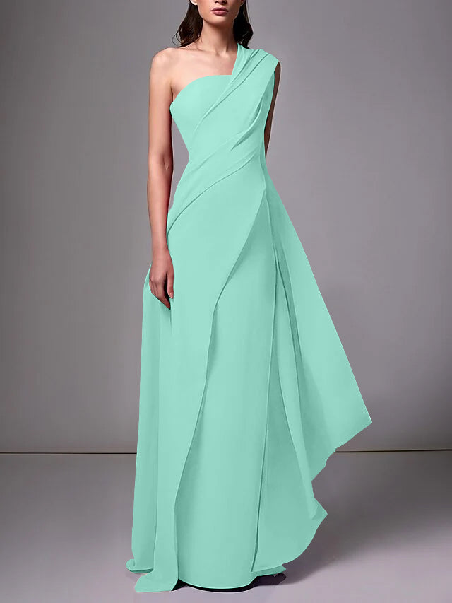 Sheath/Column One-Shoulder Sleeveless Evening Dresses With Pleats Ruched