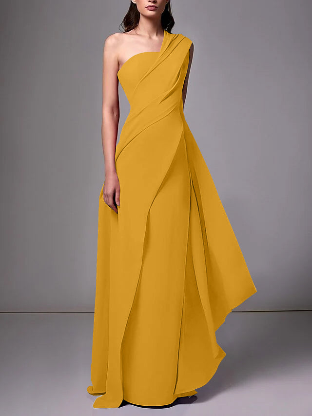 Sheath/Column One-Shoulder Sleeveless Evening Dresses With Pleats Ruched