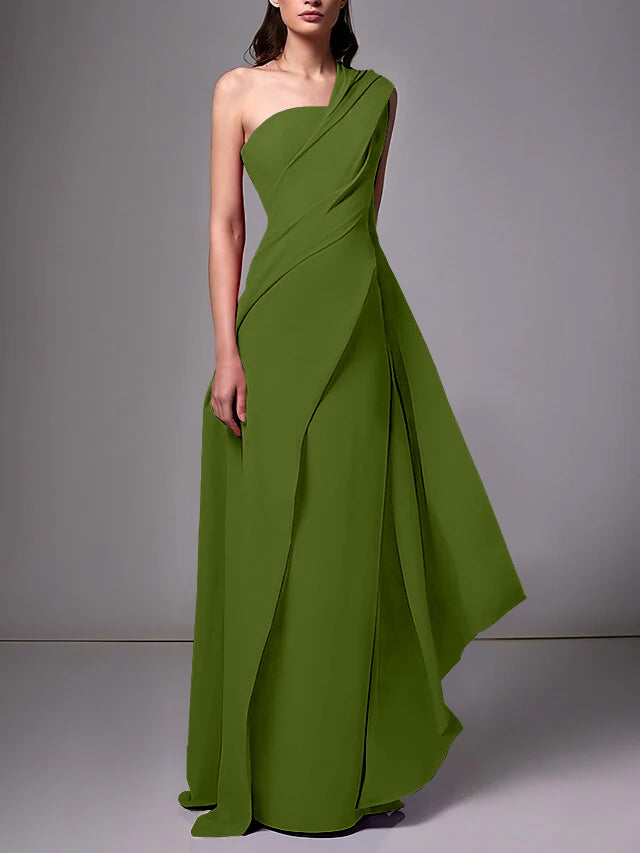 Sheath/Column One-Shoulder Sleeveless Evening Dresses With Pleats Ruched