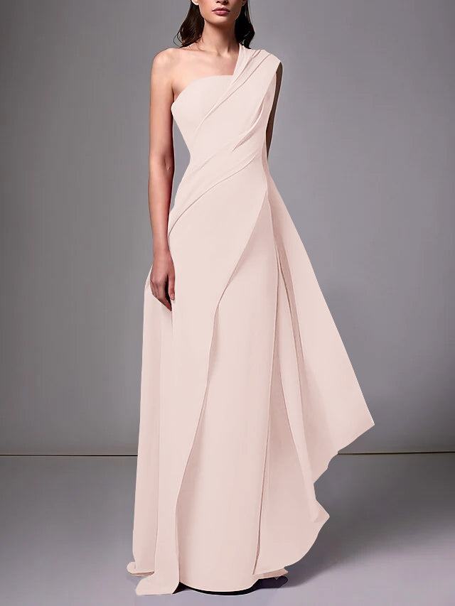 Sheath/Column One-Shoulder Sleeveless Evening Dresses With Pleats Ruched