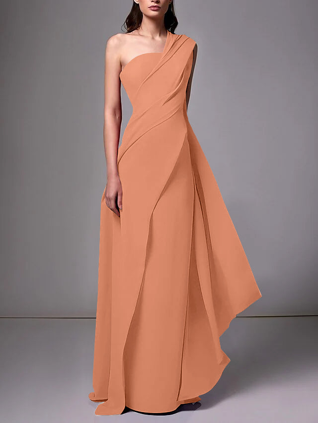 Sheath/Column One-Shoulder Sleeveless Evening Dresses With Pleats Ruched