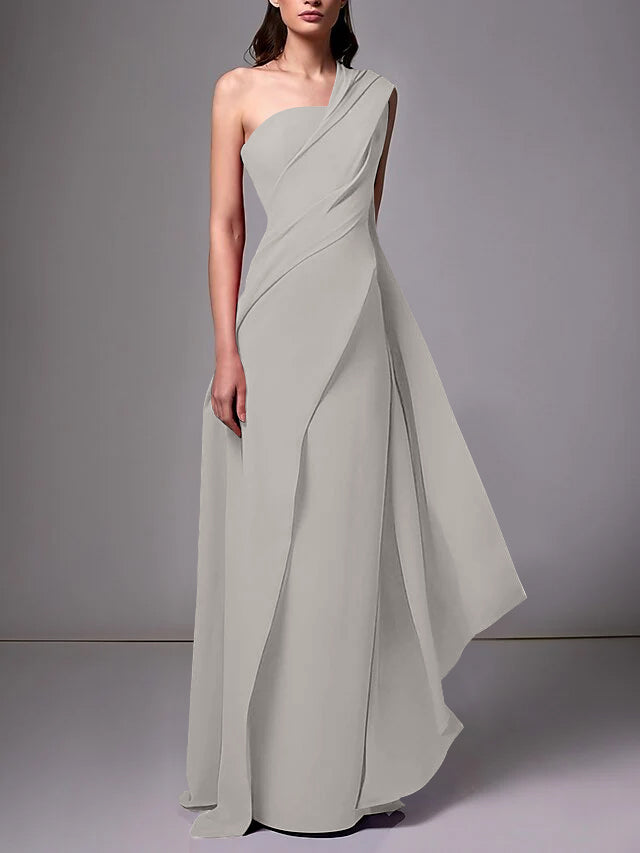 Sheath/Column One-Shoulder Sleeveless Evening Dresses With Pleats Ruched