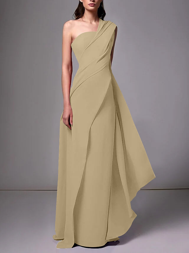Sheath/Column One-Shoulder Sleeveless Evening Dresses With Pleats Ruched