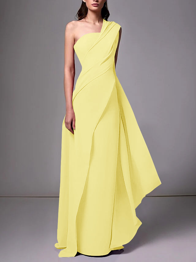 Sheath/Column One-Shoulder Sleeveless Evening Dresses With Pleats Ruched